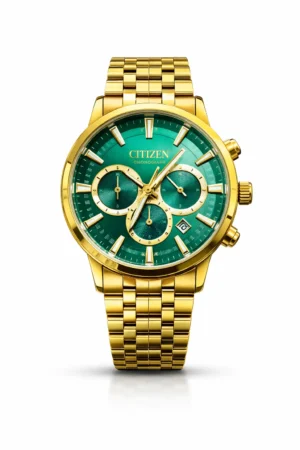 Citizen Men Chronograph Green Dial Gold Stainless Steel Watch