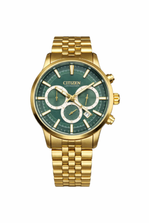 Citizen Gold-Tone Chronograph Watch with Green Dial