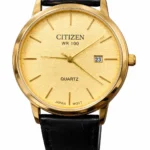Citizen WR100 Quartz Gold Dial Leather Strap