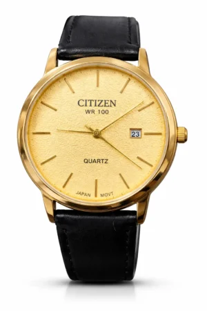 Citizen WR100 Quartz Gold Dial Leather Strap