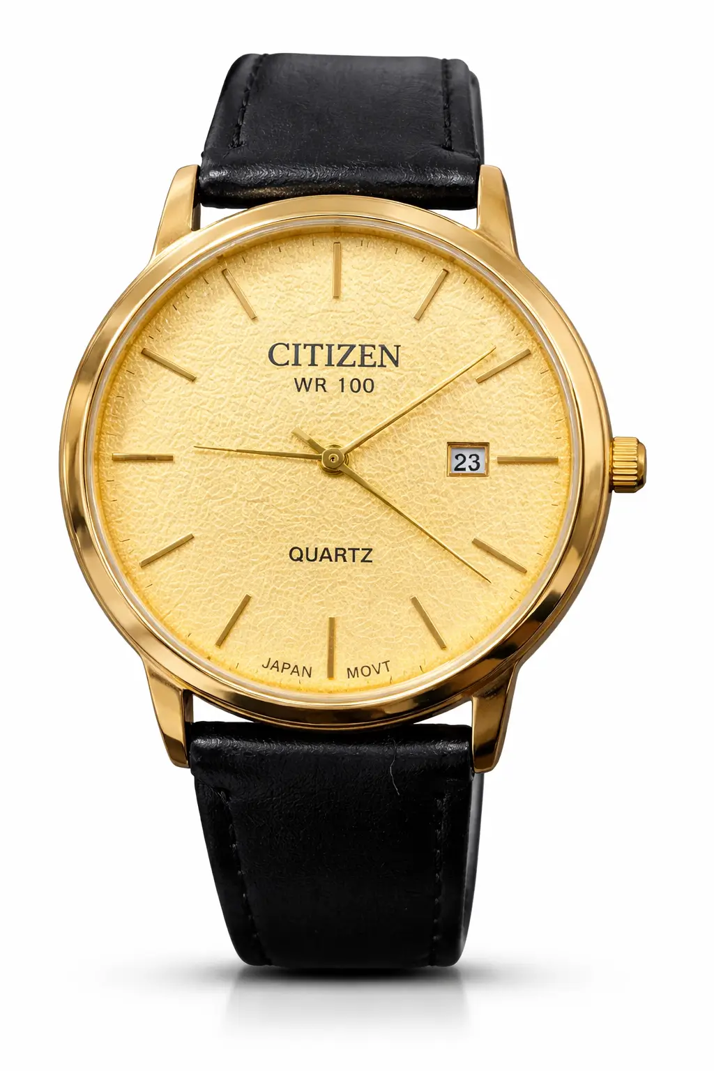 Citizen WR100 Quartz Gold Dial Leather Strap