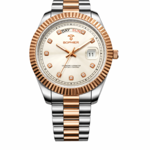 Bophieri Two-Tone Day-Date Luxury Watch – Rose Gold & Silver Stainless Steel