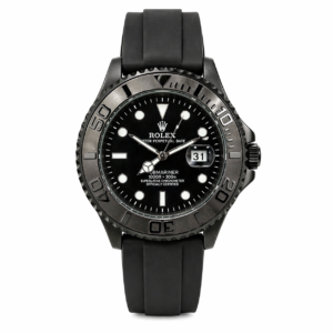 Black luxury diver style watch with silicone strap for men