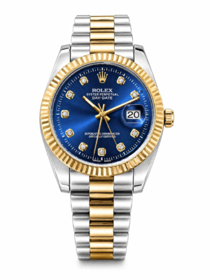 Rolex Luxury blue dial two- tone stainless steel men wristwatch with gold bezel