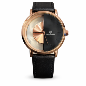 True Worth Dual Dial Rose Gold Black Leather Watch