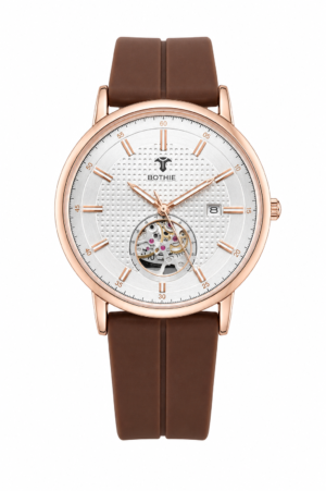 Bothie Automatic Skeleton Watch – Rose Gold Case Brown Leather Strap